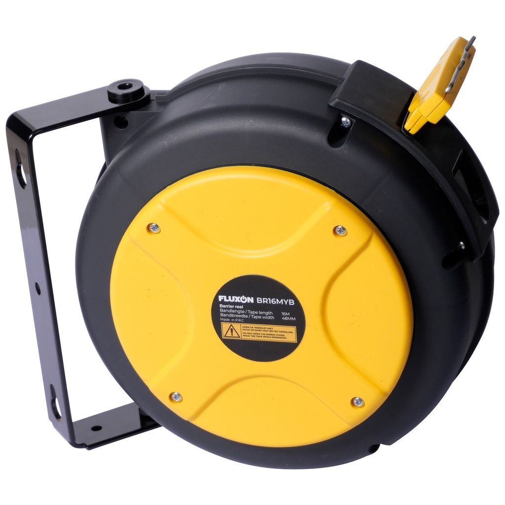Fluxon retractable safety barrier reel 16m yellow/black